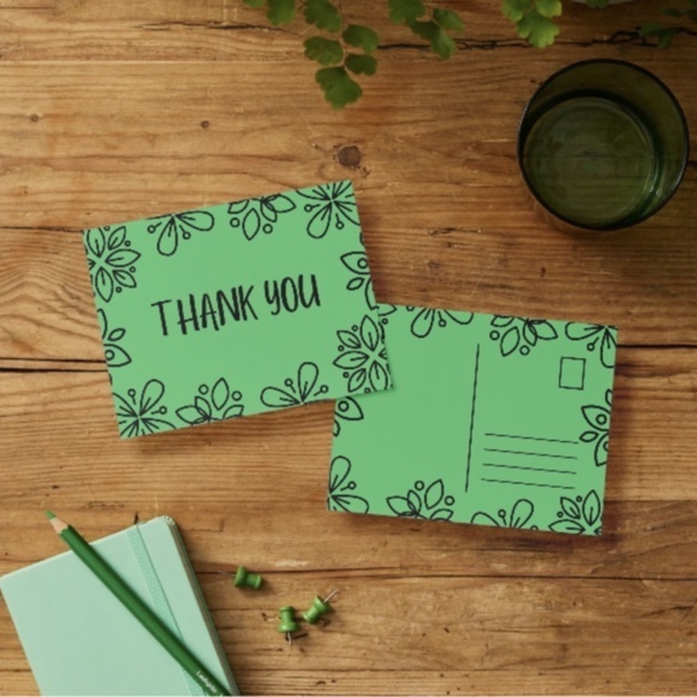 Set of 10 Green Thank You Post Card
